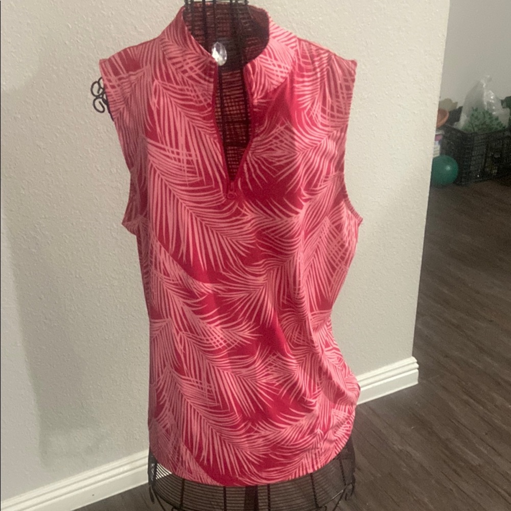 Tommy Bahama Pink Sleeveless Blouse with Mandarin Collar